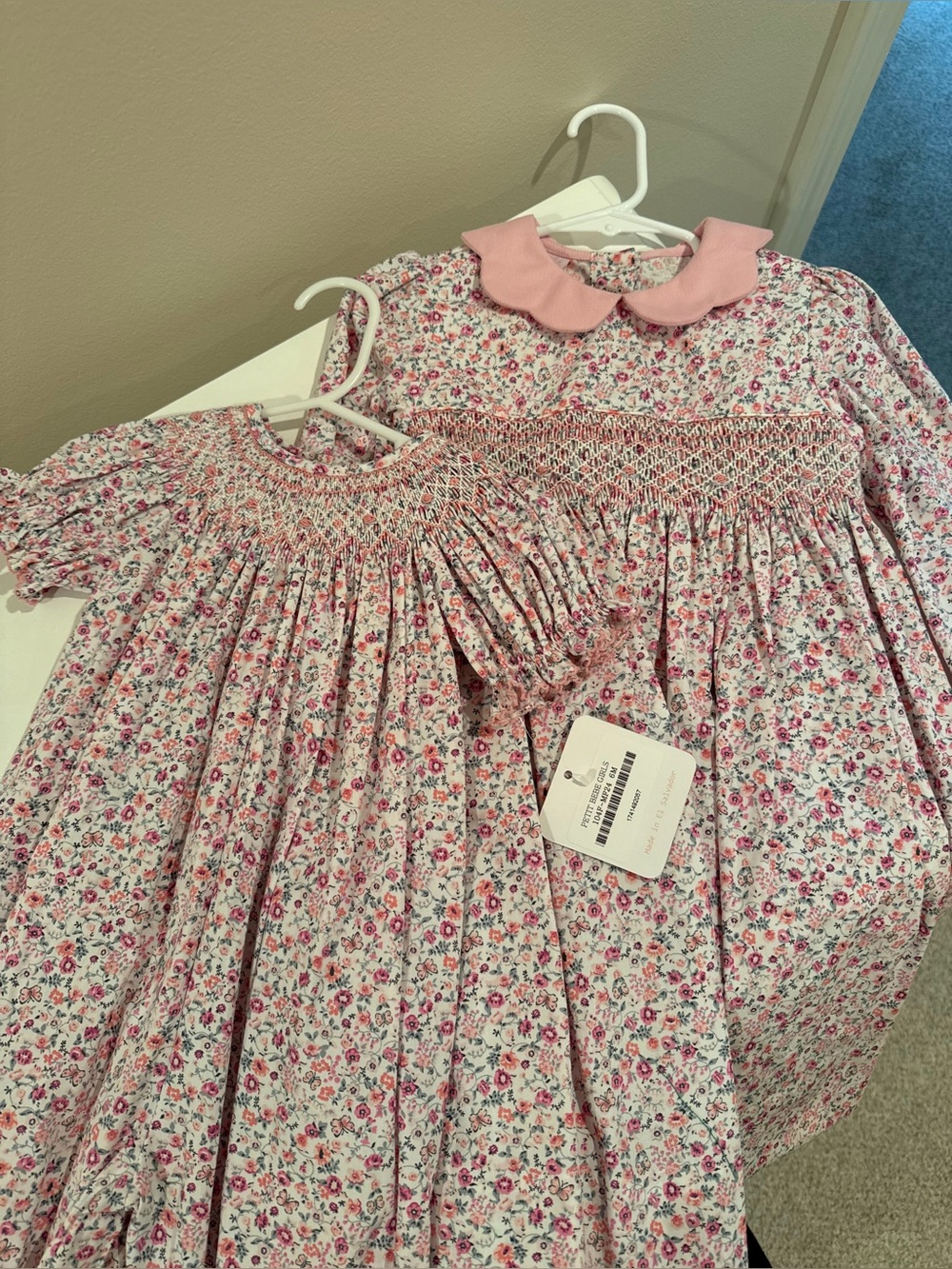 Petit Bebe Pink Floral Smocked Dress & Romper- Size 6m (romper) & 3T (dress)